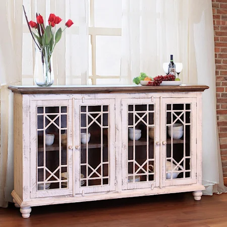 Vintage 70" TV Stand with Four Glass Doors